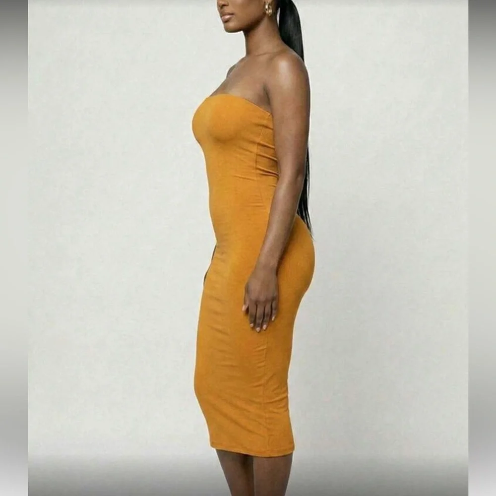 Strapless Bodycon Midi Dress in Dusty Blue - Picture 5 of 15